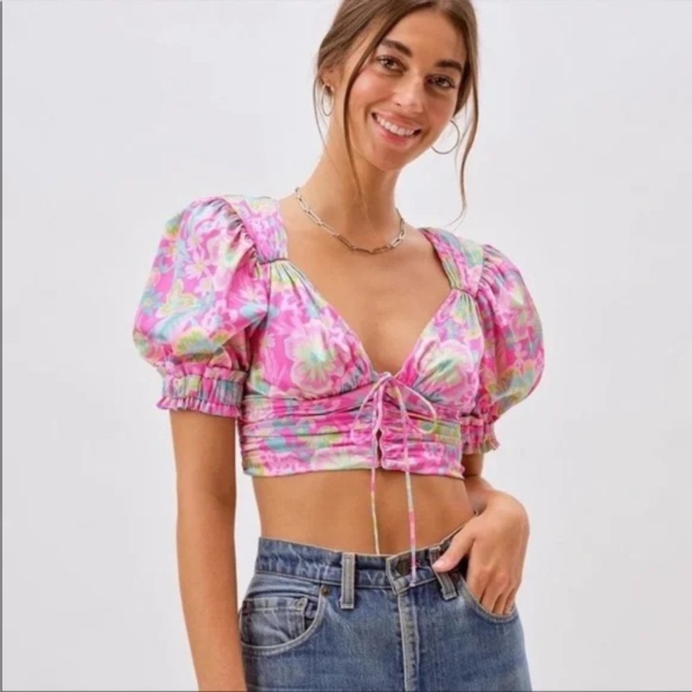 For Love And Lemons Julien Crop Top in Pink XS NWT
